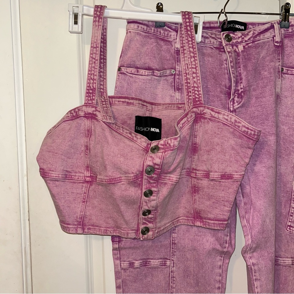 Fashion Nova Curve Plus Size Pink Denim Set - Picture 9 of 16